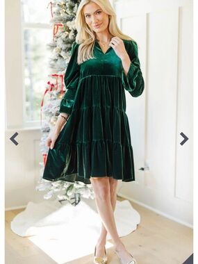 Shop the Mint NURSING Velvet Tiered V-Neck Dress in Emerald Green
